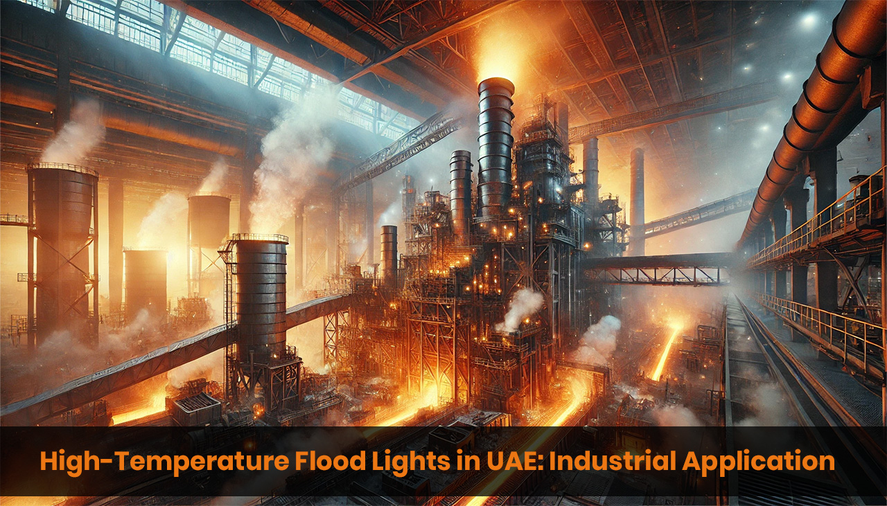 PEB International's high-temperature LED flood lights for industrial applications in the UAE. Durable, efficient, and built for extreme heat. Alt Text: High-temperature LED flood lights for UAE industries with heat-resistant chips and energy-efficient design.